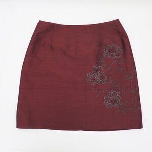 NWT Ann Taylor Burgundy Silk Skirt Beaded Lurex Embroidered Iridescent Shimmer 6